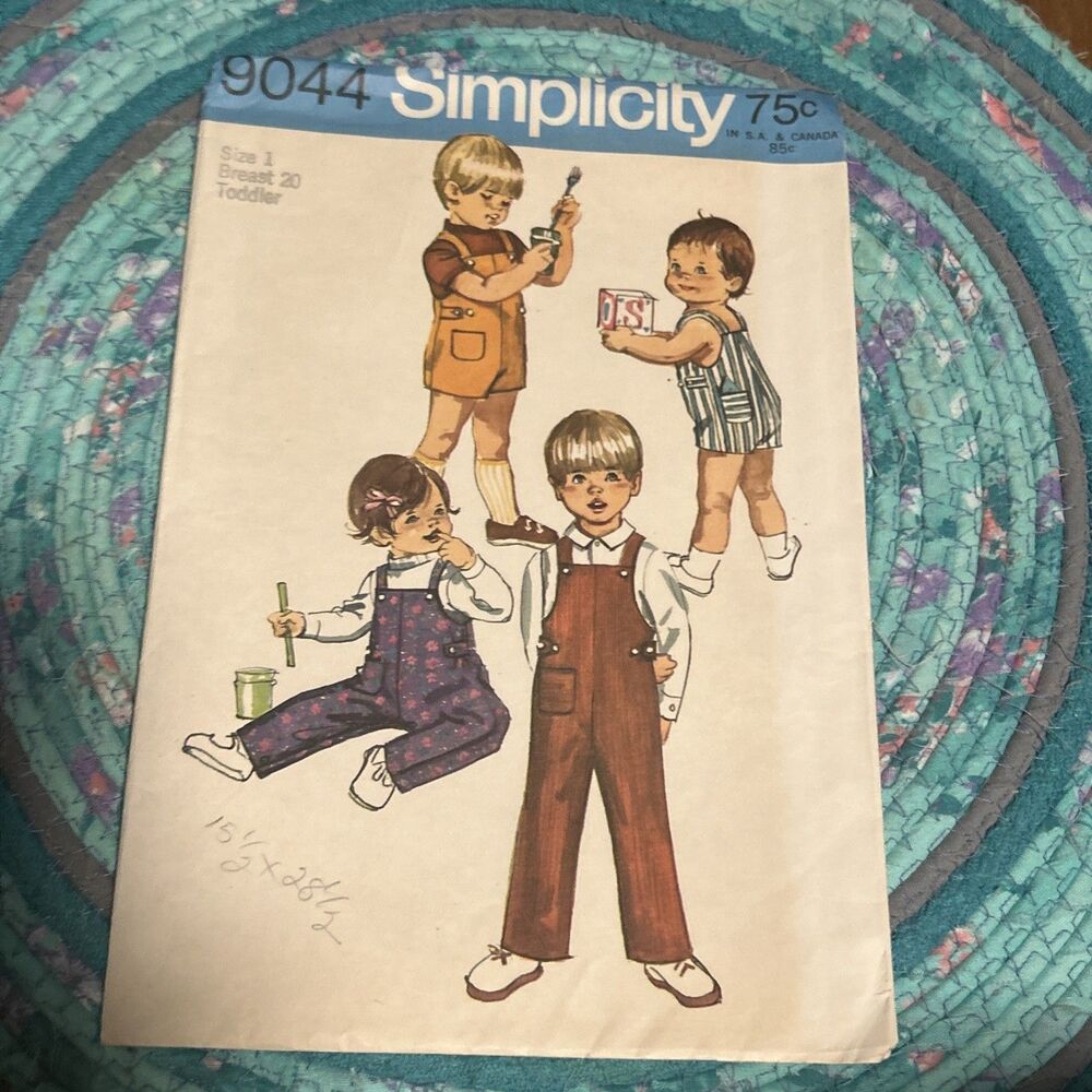 Simplicity 9044 Unisex Overalls Sewing Pattern Size‎ 1 cut & Counted